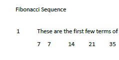 Fibonacci Sequences including algebra